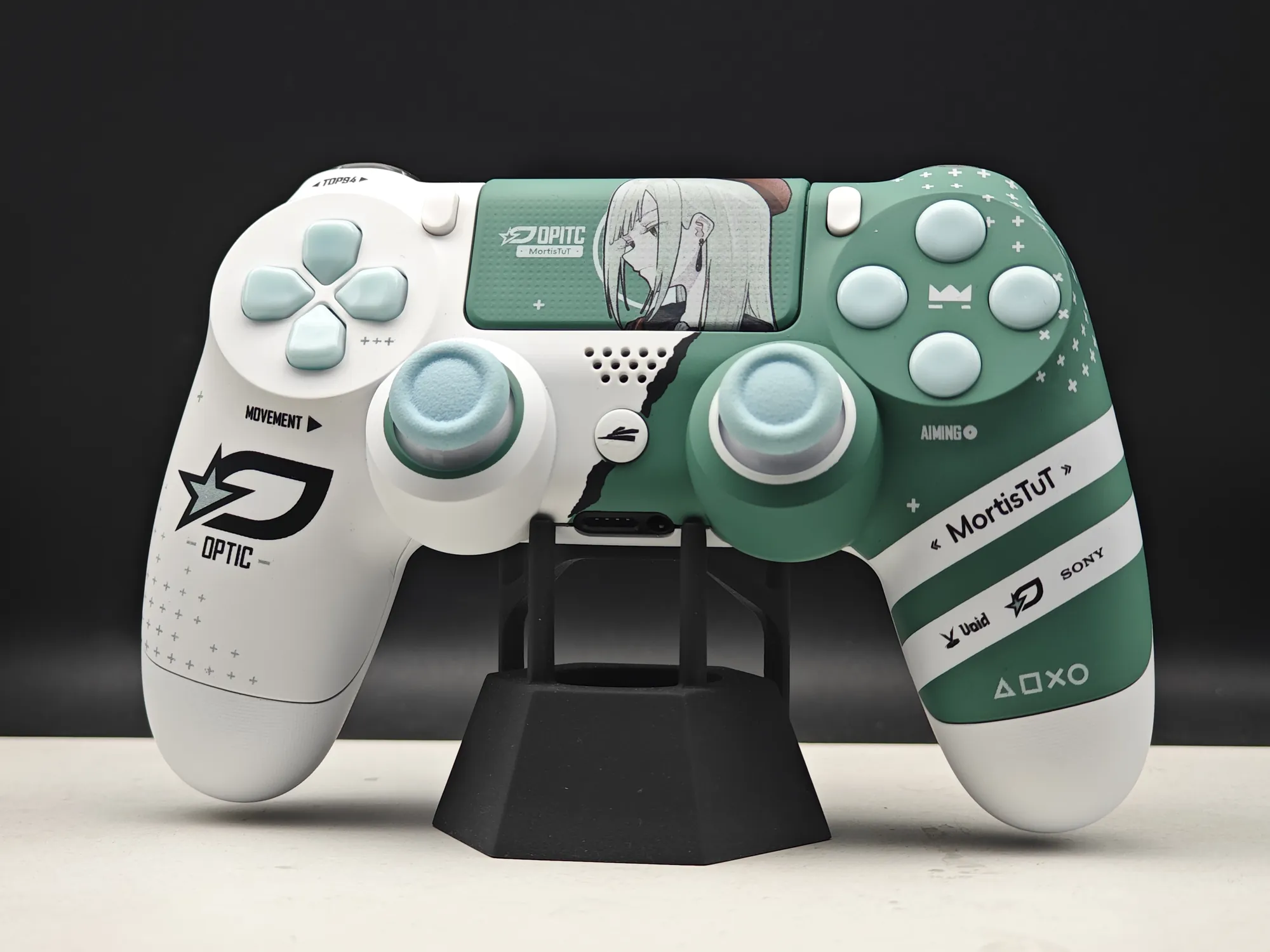 Green and white graphic custom controller